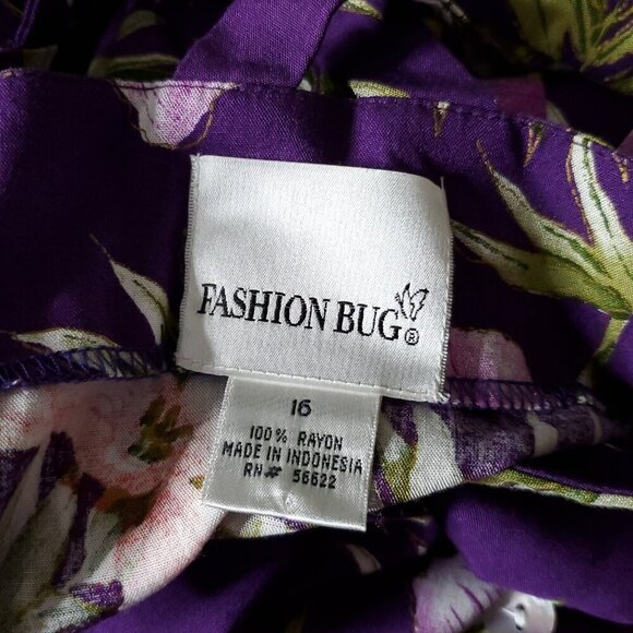 Floral Hawaiian Dress Sz 16 Purple Maxi Long Flowy Strappy Back Button Up - Picture 5 of 6